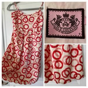 VTG Juicy Couture 100% Silk Babydoll Dress Candy Cane Christmas Sz 0 NO BELT